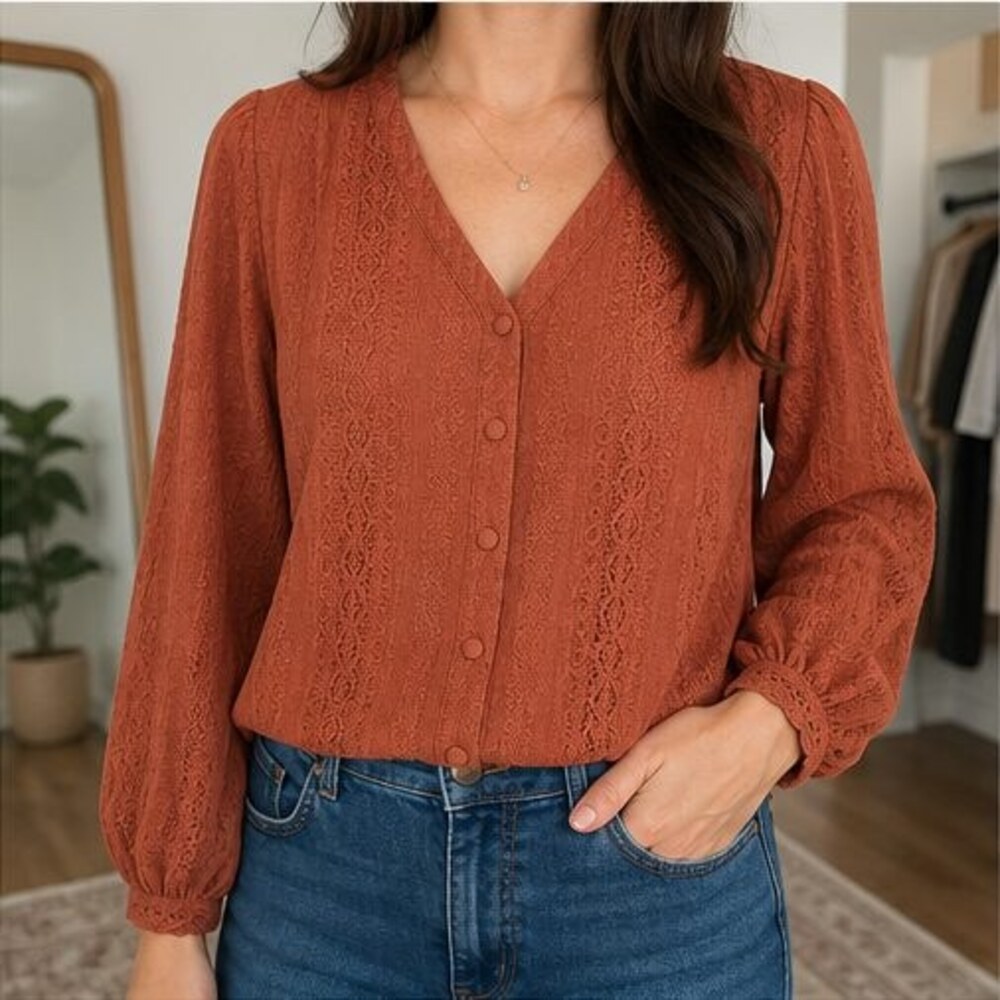 Rust Wrap Blouse - Picture 2 of 6